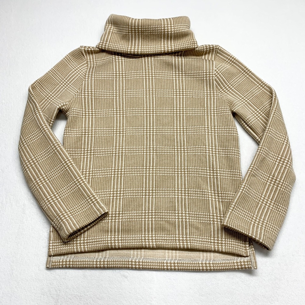 J. Crew Plaid Turtleneck Sweatshirt Womens Size M Tan Glen Check Fleece